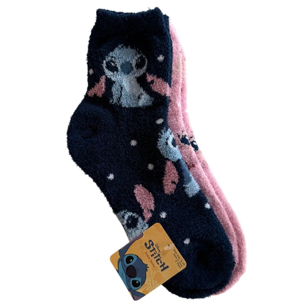 Disney Stitch Fuzzy Ankle Socks NEW